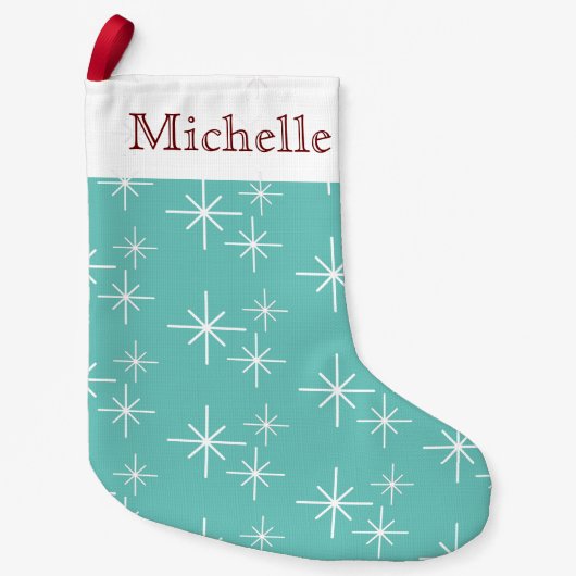 Trendy Snowflakes Blauwgroen, gepersonaliseerd Kleine Kerstsok (Voorkant)