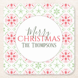 Trendy Snowflakes Holiday Green Whimsical Kartonnen Onderzetters