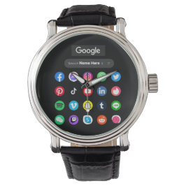Trendy social media iconen Google zoekbalk zwart Horloge