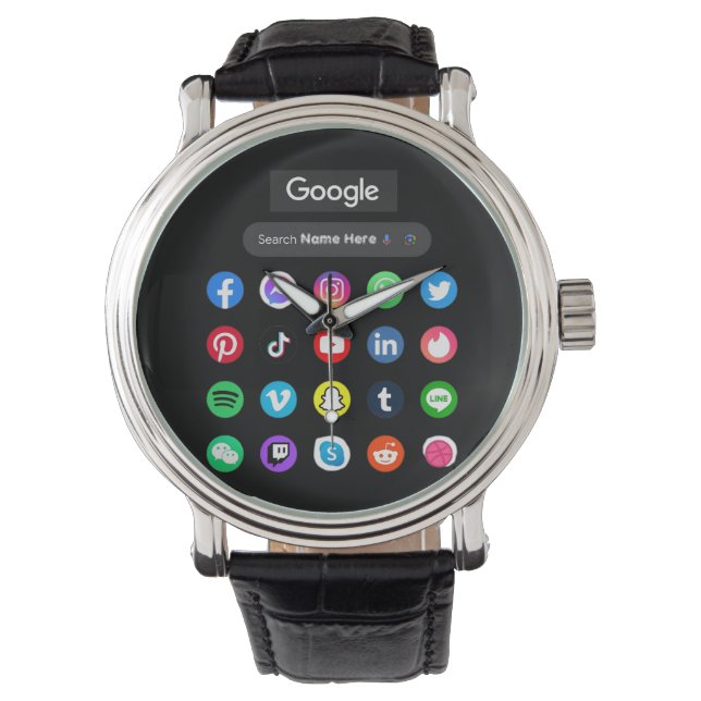 Trendy social media iconen Google zoekbalk zwart Horloge (Voorkant)