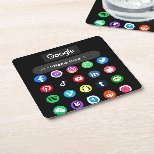 Trendy social media iconen Google zoekbalk zwart Kartonnen Onderzetters (Schuin)