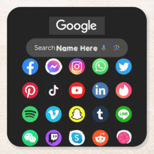 Trendy social media iconen Google zoekbalk zwart Kartonnen Onderzetters