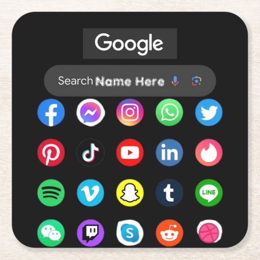 Trendy social media iconen Google zoekbalk zwart Kartonnen Onderzetters (Voorkant)