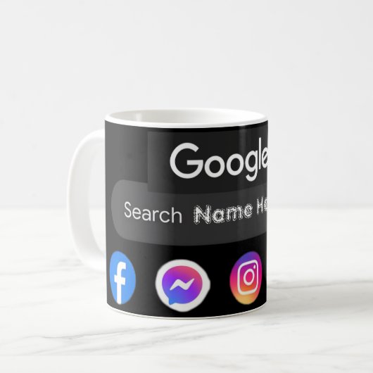 Trendy social media iconen Google zoekbalk zwart Koffiemok (Voorkant links)