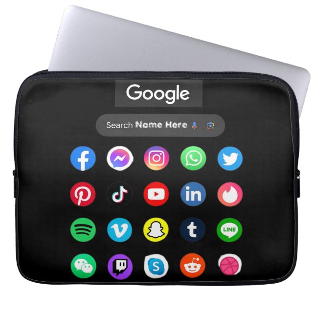 Trendy social media iconen Google zoekbalk zwart Laptop Sleeve (Voorkant)