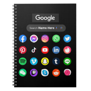 Trendy social media iconen Google zoekbalk zwart Notitieboek
