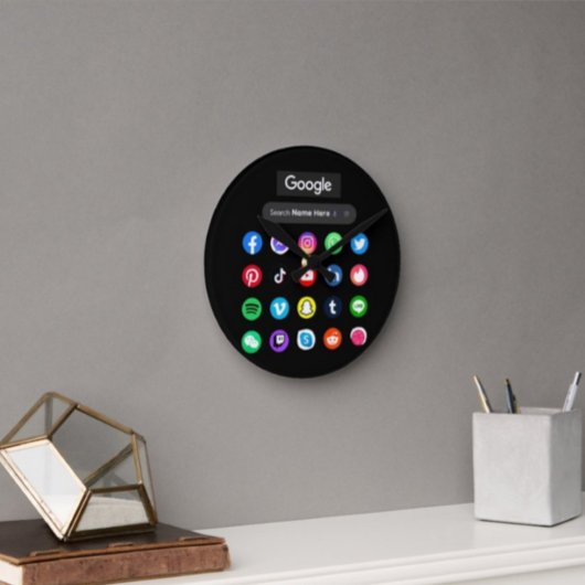 Trendy social media iconen Google zoekbalk zwart Ronde Klok
