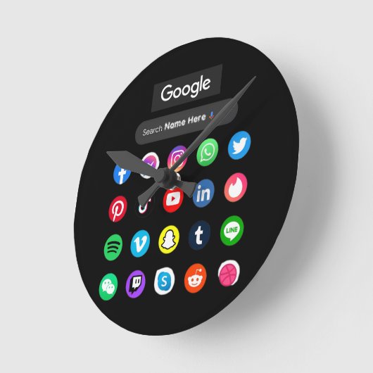 Trendy social media iconen Google zoekbalk zwart Ronde Klok (Hoek)