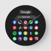 Trendy social media iconen Google zoekbalk zwart Ronde Klok (Voorkant)