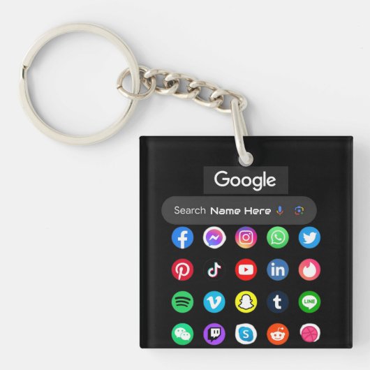 Trendy social media iconen Google zoekbalk zwart Sleutelhanger (voorkant)
