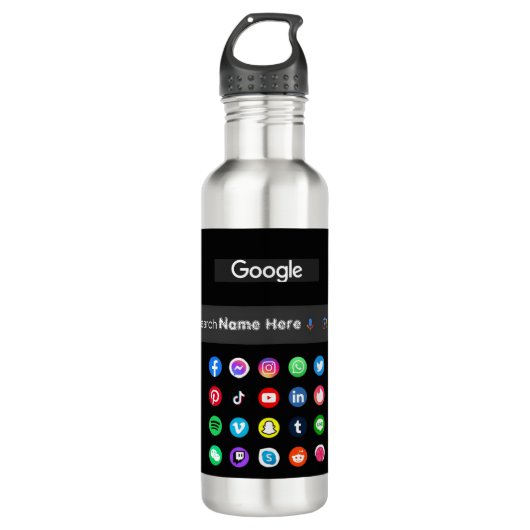Trendy social media iconen Google zoekbalk zwart Waterfles (Voorkant)