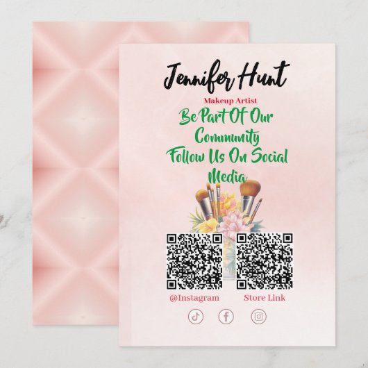 Trendy Social Media QR Code Make-up Artiest Kaart (Voorkant / Achterkant)