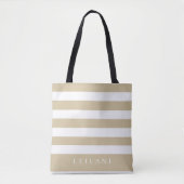 Trendy Sojaboon Beige Streeppatroon Tote Bag (Voorkant)