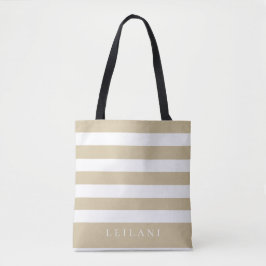 Trendy Sojaboon Beige Streeppatroon Tote Bag