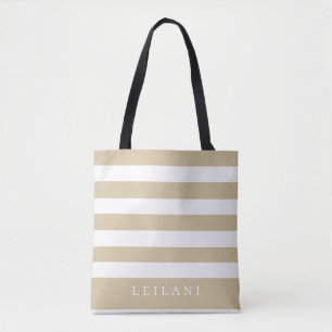 Trendy Soybean beige Stripe Pattern Tote Bag