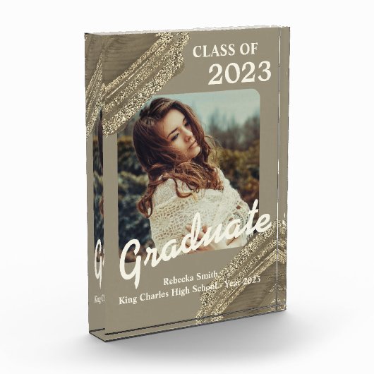 Trendy Spark Gold Afstuderen Foto aankondiging (Links)