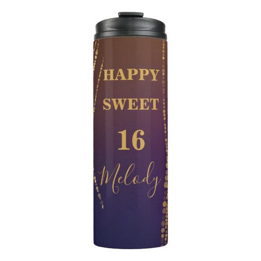 Trendy Sparking Golden Burgundy Happy 16 Birthday Thermosbeker (Voorkant)