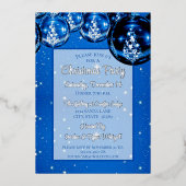 Trendy Sparkle Blue Ornamenten kerst Folie Uitnodiging (Voorkant)