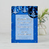 Trendy Sparkle Blue Ornamenten kerst Folie Uitnodiging (Staand Voorkant)