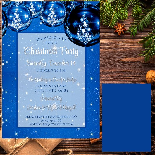 Trendy Sparkle Blue Ornamenten kerst Folie Uitnodiging
