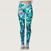 Trendy Sparkle Blue Turquoise Glitter Dames Leggings (Voorkant)