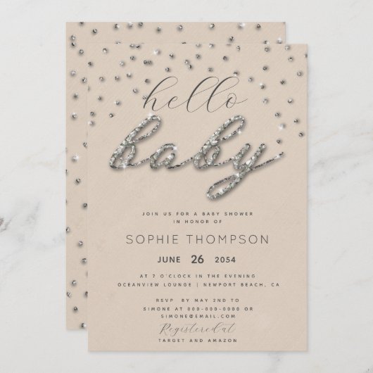 Trendy Sparkle Glitter Gender Neutral Baby shower Kaart (Voorkant / Achterkant)