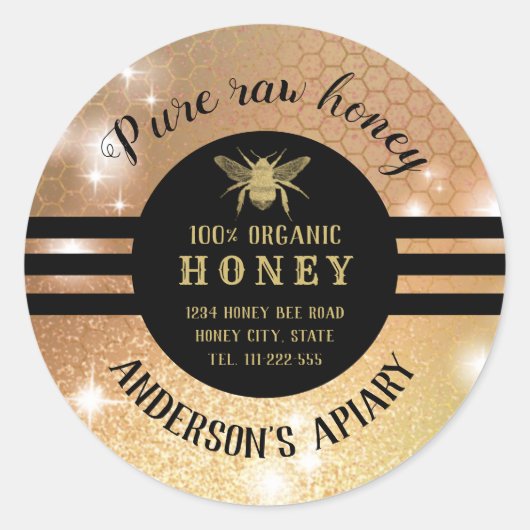 trendy sparkle honey jar bee apiary ronde sticker (Voorkant)