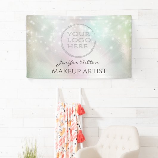 Trendy sparkles parelholographic custom logo bann spandoek (Insitu)