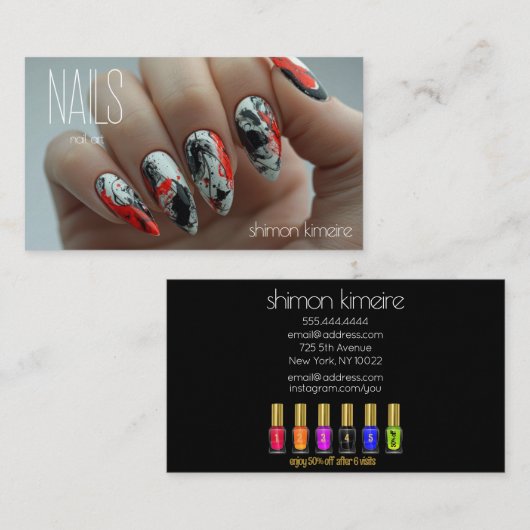 Trendy Splatter Paint Nail Art Manicurist Loyalite Visitekaartje (Voorkant / Achterkant)