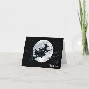 Trendy Spooky Halloween heks pet en bezem zwart Bedankkaart