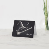 Trendy Spooky Halloween heks pet en bezem zwart Bedankkaart (Voorkant)