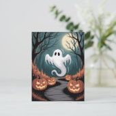 Trendy spooky Halloween Pumpkin Ghost Moon forest  Briefkaart (Staand voorkant)