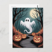 Trendy spooky Halloween Pumpkin Ghost Moon forest  Briefkaart (Voorkant / Achterkant)