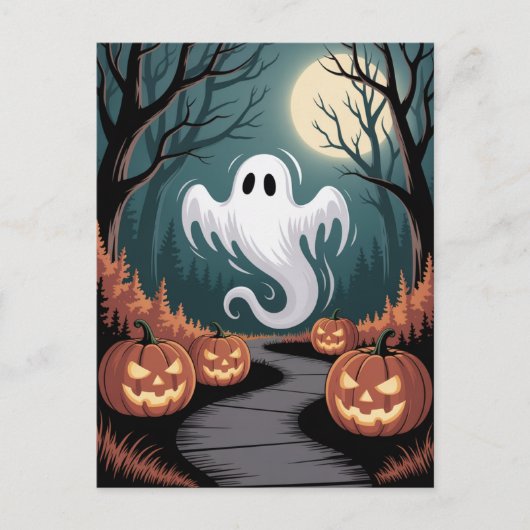 Trendy spooky Halloween Pumpkin Ghost Moon forest  Briefkaart (Voorkant)
