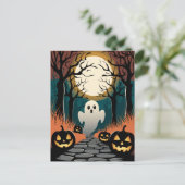 Trendy spooky Halloween Pumpkin Ghost Moon forest  Briefkaart (Staand voorkant)