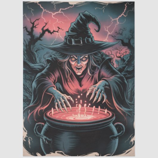 Trendy Spooky Halloween witch and Cauldron Tissuepapier (Voorkant)