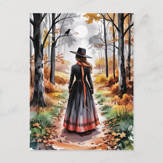 Trendy Spooky Halloween Witch Forest krowl Briefkaart (Voorkant)