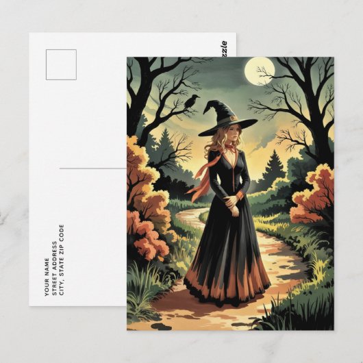 Trendy Spooky Halloween Witch Forest krowl Briefkaart (Voorkant / Achterkant)