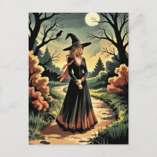 Trendy Spooky Halloween Witch Forest krowl Briefkaart
