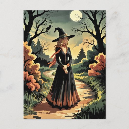 Trendy Spooky Halloween Witch Forest krowl Briefkaart (Voorkant)