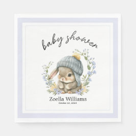 Trendy Spring Baby Bunny Floral Baby Shower Napkin Servet