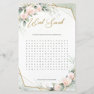 Trendy spring boho blush roos Gold Word Search