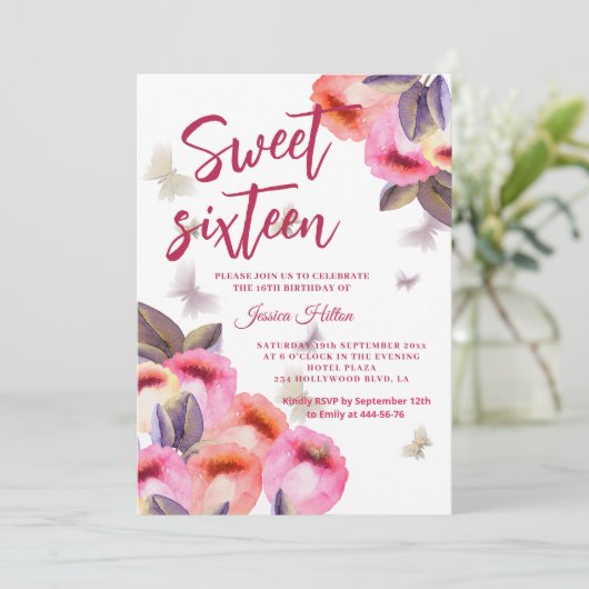 Trendy Spring Butterfly tulpen zoet zestien Kaart (Staand voorkant)