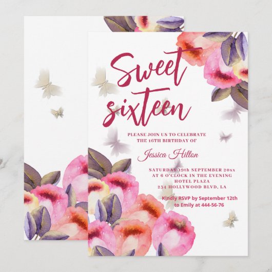 Trendy Spring Butterfly tulpen zoet zestien Kaart (Voorkant / Achterkant)