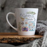 Trendy Spring Favorieten | Illustratie Waterverf Latte Mok<br><div class="desc">Gepersonaliseerd met jouw naam op de rug. Trendy waterverf handgetekende illustraties van lentespieten. Dit zijn geweldige cadeautjes! Ga een paar goodies naar binnen en maak iemands dag! Als je verschillende objecten wilt zien, kun je me gewoon een bericht sturen. Voeg uw douanetekst aan dit ontwerp toe door de "Edit this...</div>