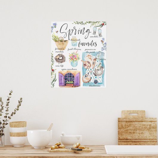 Trendy Spring Favorieten | Illustratie Waterverf Poster (Keuken)