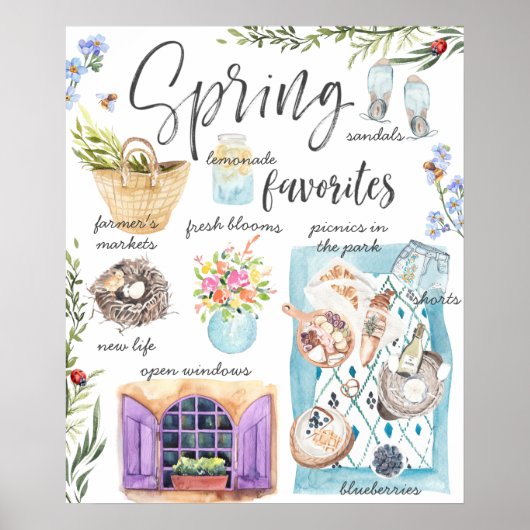 Trendy Spring Favorieten | Illustratie Waterverf Poster (Voorkant)