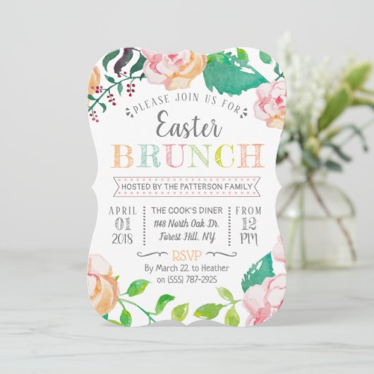Trendy Spring Floral Easter Brunch Kaart (Staand voorkant)