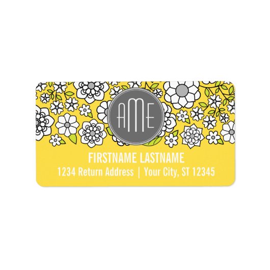 Trendy Spring Floral Illustration grijs and yellow Etiket (Voorkant)