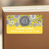 Trendy Spring Floral Illustration grijs and yellow Etiket